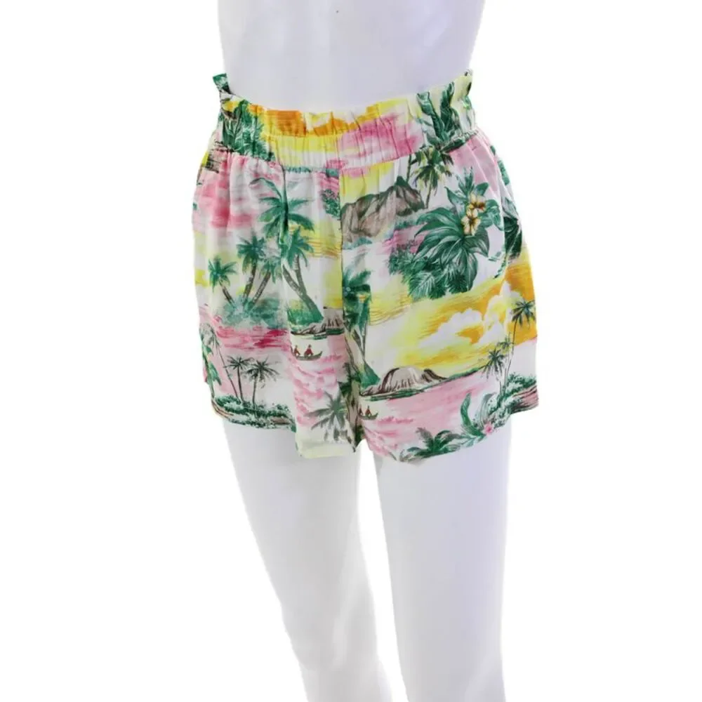 BB Dakota Womens Textured Elastic Waistband Floral Print Shorts Yellow Size XS